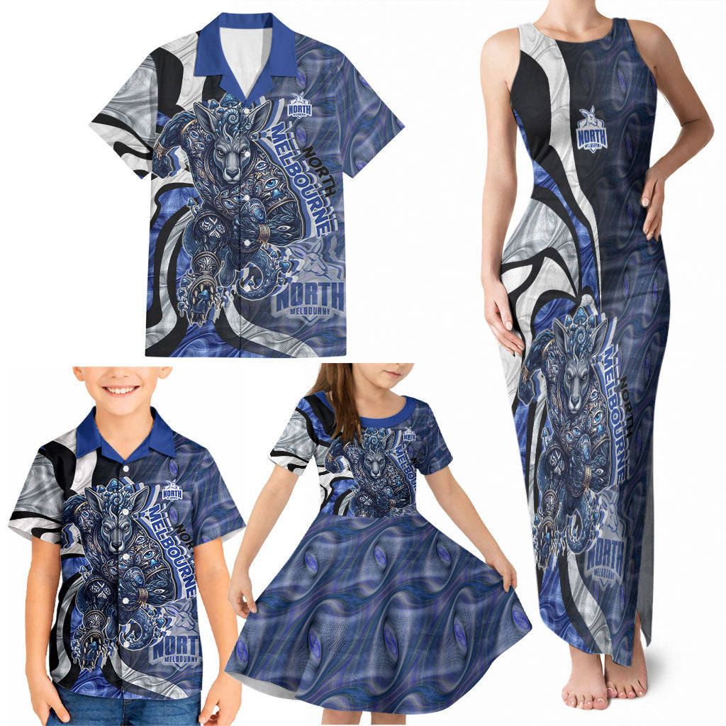 Personalised North Melbourne Kangaroos Family Matching Tank Maxi Dress and Hawaiian Shirt Trippy Psychedelic Abstract Art Mascot Football Fans