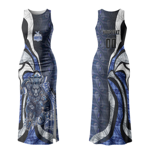 Personalised North Melbourne Kangaroos Family Matching Tank Maxi Dress and Hawaiian Shirt Trippy Psychedelic Abstract Art Mascot Football Fans