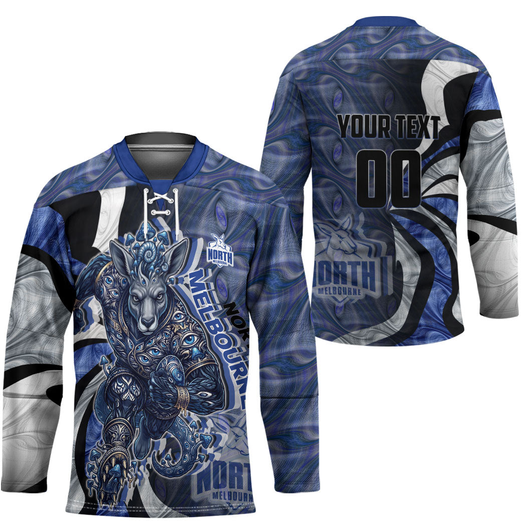 Personalised North Melbourne Kangaroos Hockey Jersey Trippy Psychedelic Abstract Art Mascot Football Fans