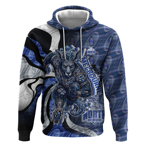 Personalised North Melbourne Kangaroos Hoodie Trippy Psychedelic Abstract Art Mascot Football Fans