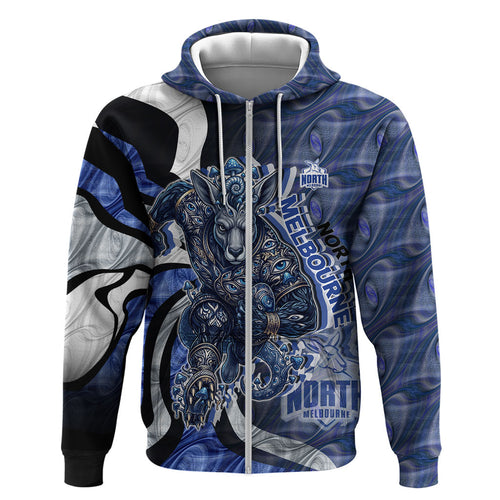 Personalised North Melbourne Kangaroos Hoodie Trippy Psychedelic Abstract Art Mascot Football Fans