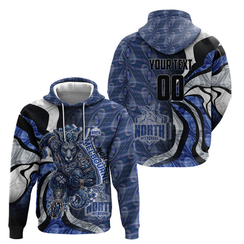 Personalised North Melbourne Kangaroos Hoodie Trippy Psychedelic Abstract Art Mascot Football Fans