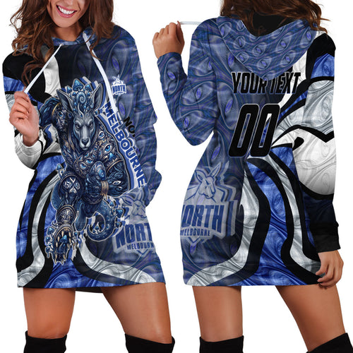 Personalised North Melbourne Kangaroos Hoodie Dress Trippy Psychedelic Abstract Art Mascot Football Fans