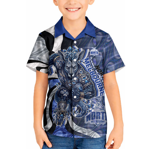 Personalised North Melbourne Kangaroos Kid Hawaiian Shirt Trippy Psychedelic Abstract Art Mascot Football Fans