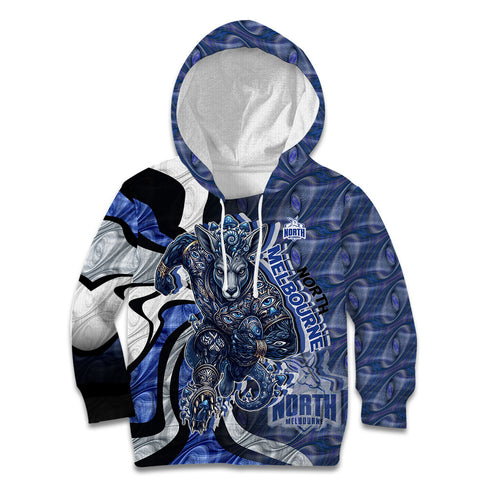 Personalised North Melbourne Kangaroos Kid Hoodie Trippy Psychedelic Abstract Art Mascot Football Fans