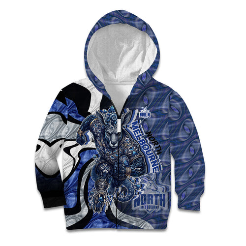 Personalised North Melbourne Kangaroos Kid Hoodie Trippy Psychedelic Abstract Art Mascot Football Fans