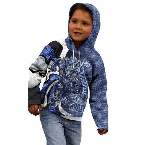 Personalised North Melbourne Kangaroos Kid Hoodie Trippy Psychedelic Abstract Art Mascot Football Fans