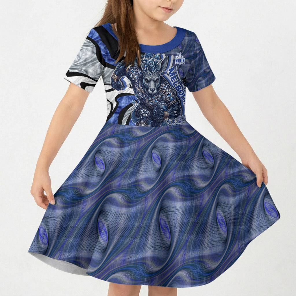 Personalised North Melbourne Kangaroos Kid Short Sleeve Dress Trippy Psychedelic Abstract Art Mascot Football Fans