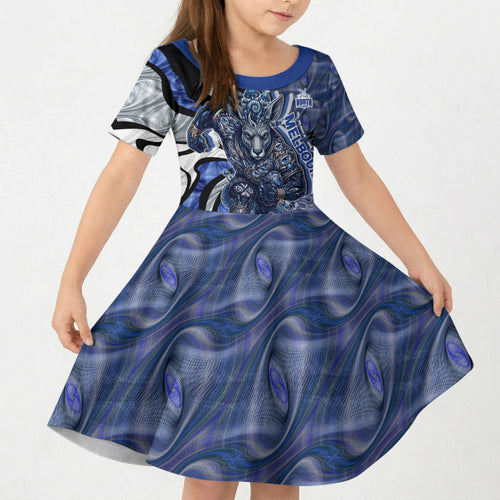 Personalised North Melbourne Kangaroos Kid Short Sleeve Dress Trippy Psychedelic Abstract Art Mascot Football Fans