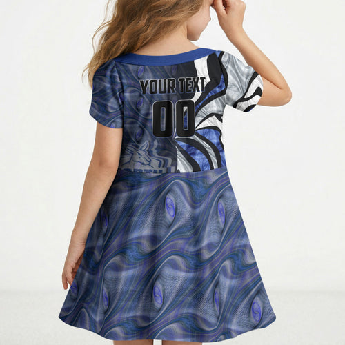 Personalised North Melbourne Kangaroos Kid Short Sleeve Dress Trippy Psychedelic Abstract Art Mascot Football Fans