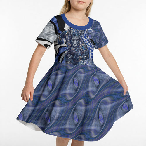 Personalised North Melbourne Kangaroos Kid Short Sleeve Dress Trippy Psychedelic Abstract Art Mascot Football Fans