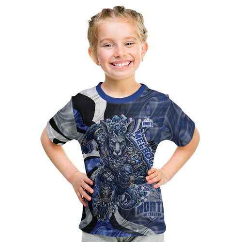 Personalised North Melbourne Kangaroos Kid T Shirt Trippy Psychedelic Abstract Art Mascot Football Fans