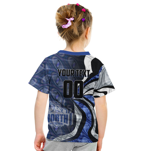 Personalised North Melbourne Kangaroos Kid T Shirt Trippy Psychedelic Abstract Art Mascot Football Fans