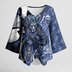 Personalised North Melbourne Kangaroos Kimono Sleeve Blouse Trippy Psychedelic Abstract Art Mascot Football Fans