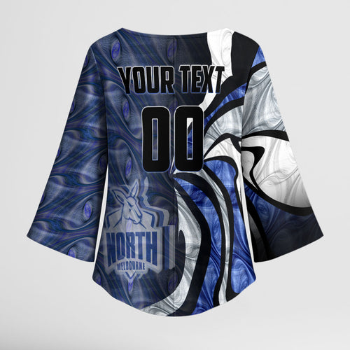 Personalised North Melbourne Kangaroos Kimono Sleeve Blouse Trippy Psychedelic Abstract Art Mascot Football Fans