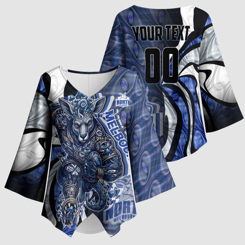 Personalised North Melbourne Kangaroos Kimono Sleeve Blouse Trippy Psychedelic Abstract Art Mascot Football Fans