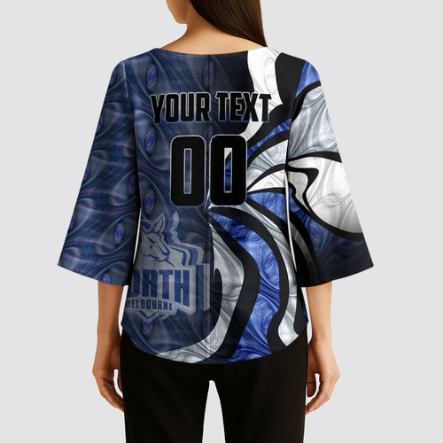 Personalised North Melbourne Kangaroos Kimono Sleeve Blouse Trippy Psychedelic Abstract Art Mascot Football Fans