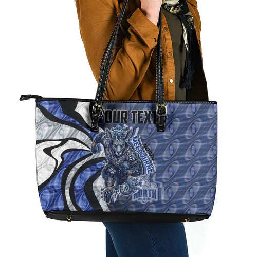 Personalised North Melbourne Kangaroos Leather Tote Bag Trippy Psychedelic Abstract Art Mascot Football Fans