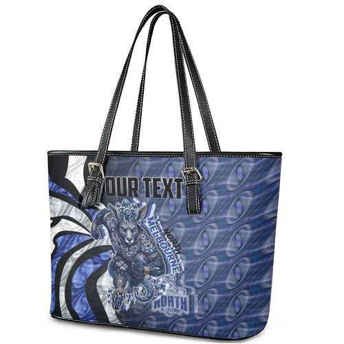 Personalised North Melbourne Kangaroos Leather Tote Bag Trippy Psychedelic Abstract Art Mascot Football Fans