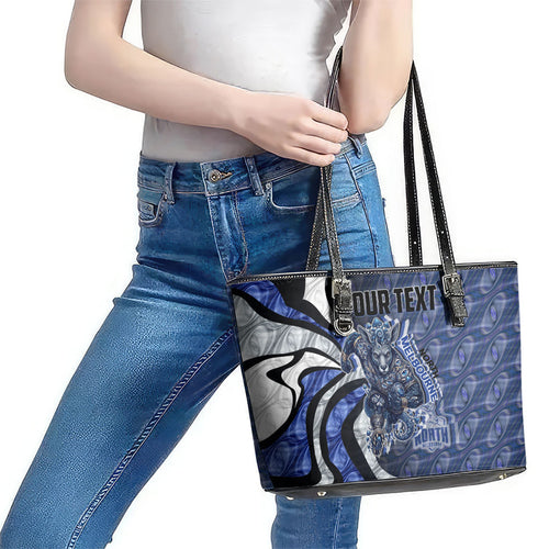 Personalised North Melbourne Kangaroos Leather Tote Bag Trippy Psychedelic Abstract Art Mascot Football Fans
