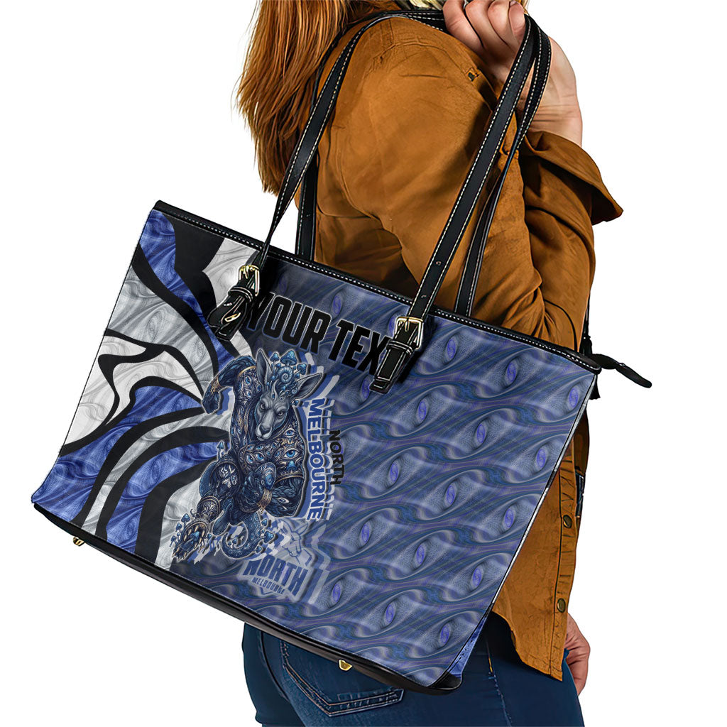 Personalised North Melbourne Kangaroos Leather Tote Bag Trippy Psychedelic Abstract Art Mascot Football Fans