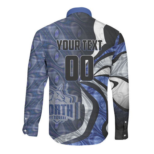 Personalised North Melbourne Kangaroos Long Sleeve Button Shirt Trippy Psychedelic Abstract Art Mascot Football Fans
