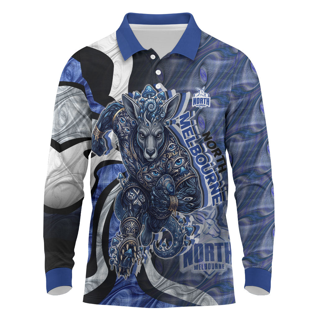 Personalised North Melbourne Kangaroos Long Sleeve Polo Shirt Trippy Psychedelic Abstract Art Mascot Football Fans