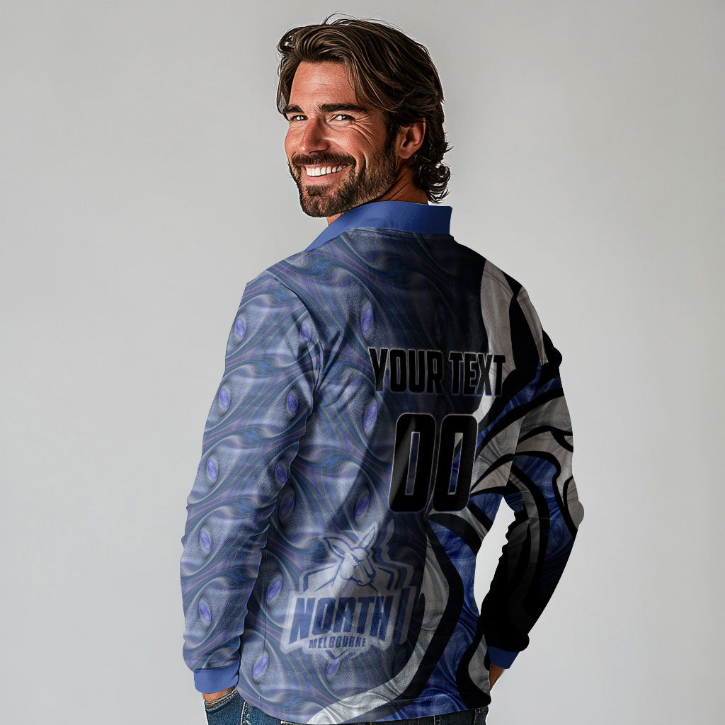 Personalised North Melbourne Kangaroos Long Sleeve Polo Shirt Trippy Psychedelic Abstract Art Mascot Football Fans