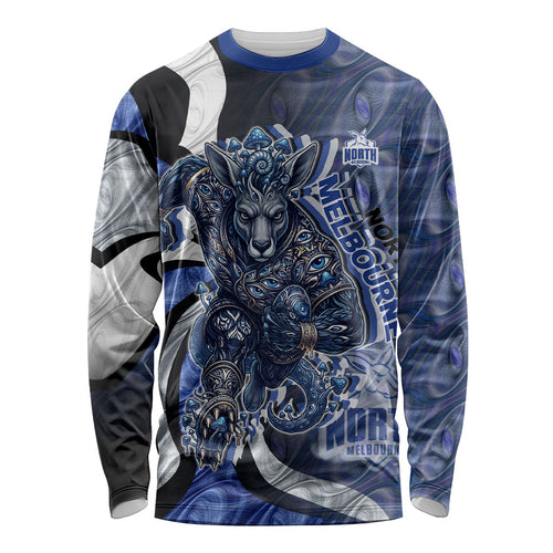 Personalised North Melbourne Kangaroos Long Sleeve Shirt Trippy Psychedelic Abstract Art Mascot Football Fans