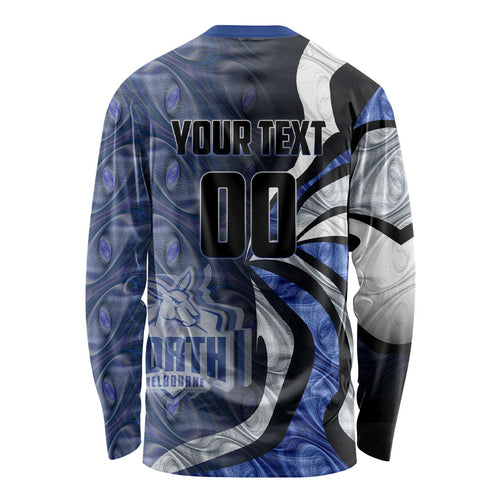 Personalised North Melbourne Kangaroos Long Sleeve Shirt Trippy Psychedelic Abstract Art Mascot Football Fans