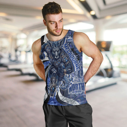 Personalised North Melbourne Kangaroos Men Tank Top Trippy Psychedelic Abstract Art Mascot Football Fans