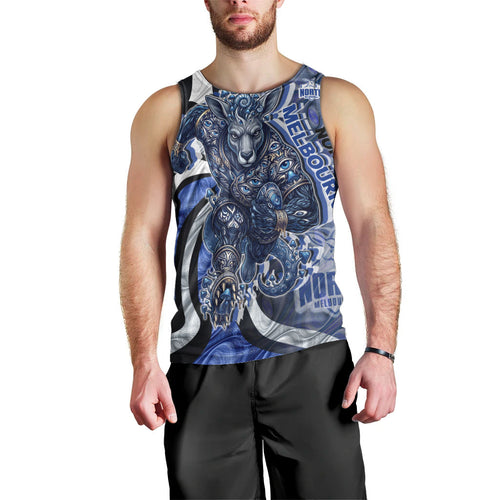 Personalised North Melbourne Kangaroos Men Tank Top Trippy Psychedelic Abstract Art Mascot Football Fans