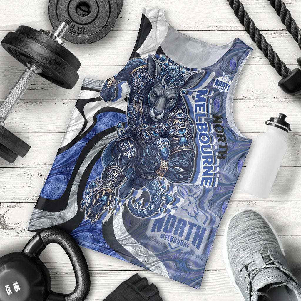 Personalised North Melbourne Kangaroos Men Tank Top Trippy Psychedelic Abstract Art Mascot Football Fans