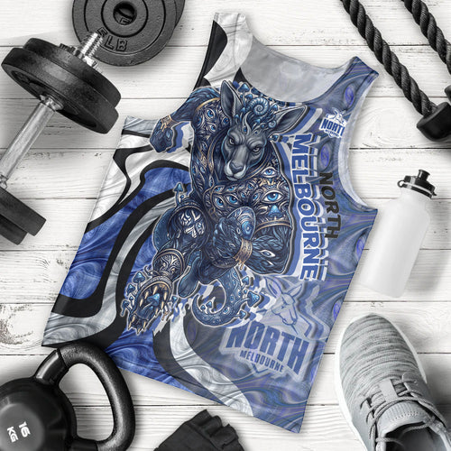 Personalised North Melbourne Kangaroos Men Tank Top Trippy Psychedelic Abstract Art Mascot Football Fans