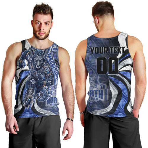Personalised North Melbourne Kangaroos Men Tank Top Trippy Psychedelic Abstract Art Mascot Football Fans