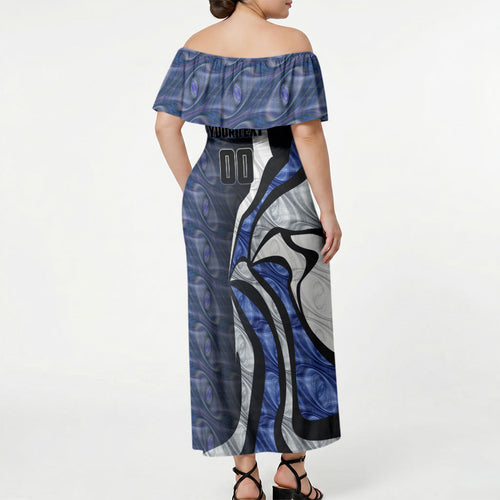 Personalised North Melbourne Kangaroos Off Shoulder Maxi Dress Trippy Psychedelic Abstract Art Mascot Football Fans