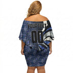 Personalised North Melbourne Kangaroos Off Shoulder Short Dress Trippy Psychedelic Abstract Art Mascot Football Fans