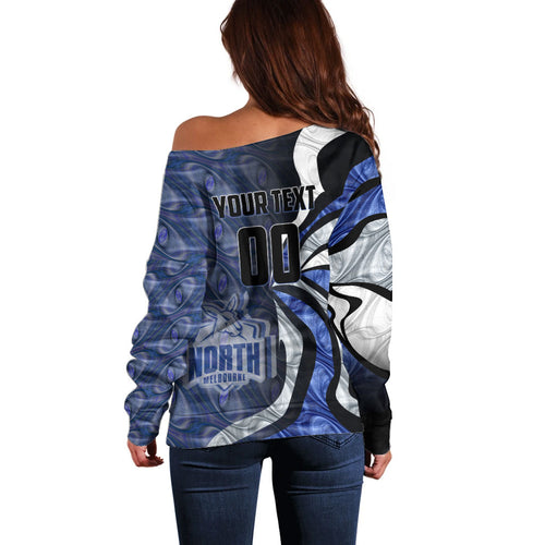 Personalised North Melbourne Kangaroos Off Shoulder Sweater Trippy Psychedelic Abstract Art Mascot Football Fans