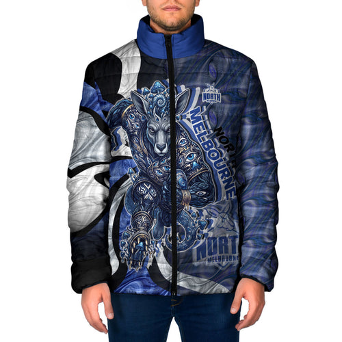 Personalised North Melbourne Kangaroos Padded Jacket Trippy Psychedelic Abstract Art Mascot Football Fans