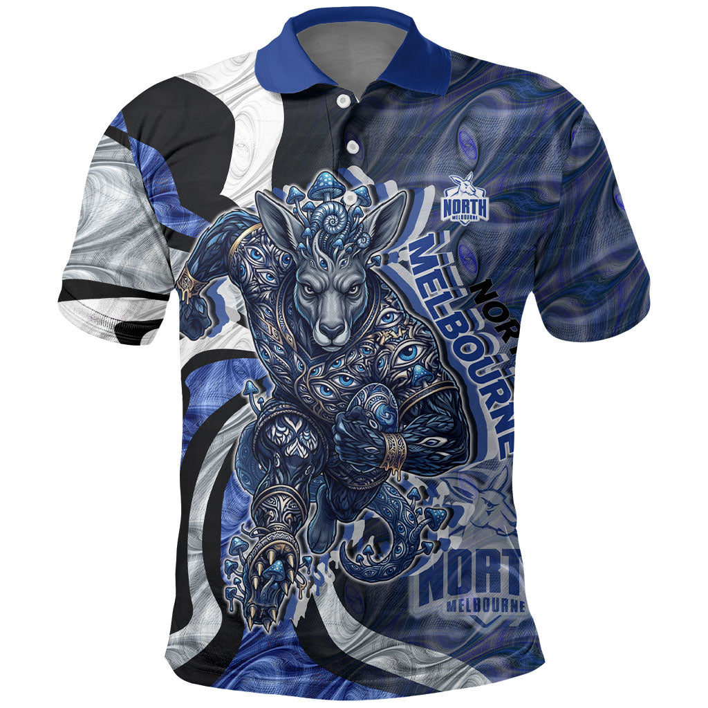Personalised North Melbourne Kangaroos Polo Shirt Trippy Psychedelic Abstract Art Mascot Football Fans
