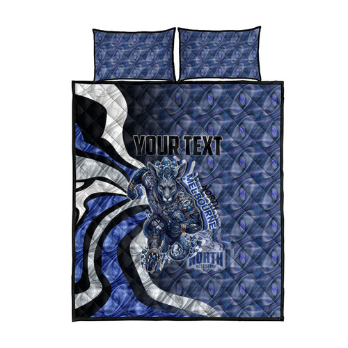 Personalised North Melbourne Kangaroos Quilt Bed Set Trippy Psychedelic Abstract Art Mascot Football Fans