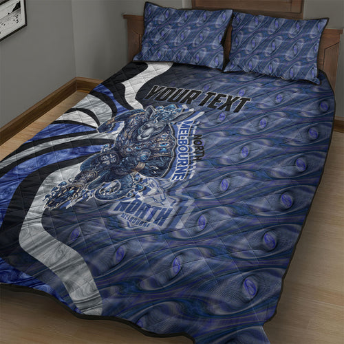 Personalised North Melbourne Kangaroos Quilt Bed Set Trippy Psychedelic Abstract Art Mascot Football Fans