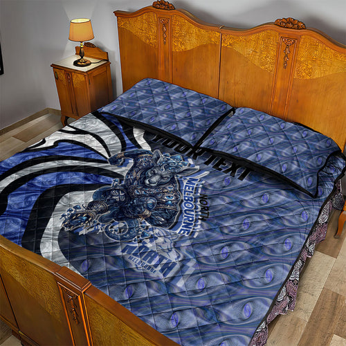 Personalised North Melbourne Kangaroos Quilt Bed Set Trippy Psychedelic Abstract Art Mascot Football Fans