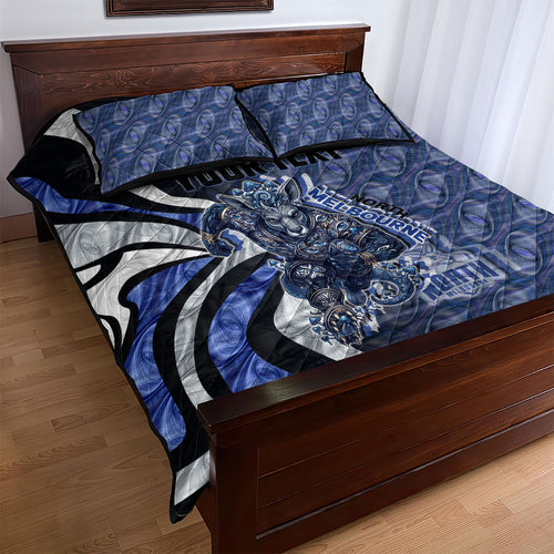 Personalised North Melbourne Kangaroos Quilt Bed Set Trippy Psychedelic Abstract Art Mascot Football Fans