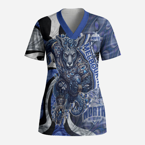 Personalised North Melbourne Kangaroos Scrub Top Trippy Psychedelic Abstract Art Mascot Football Fans