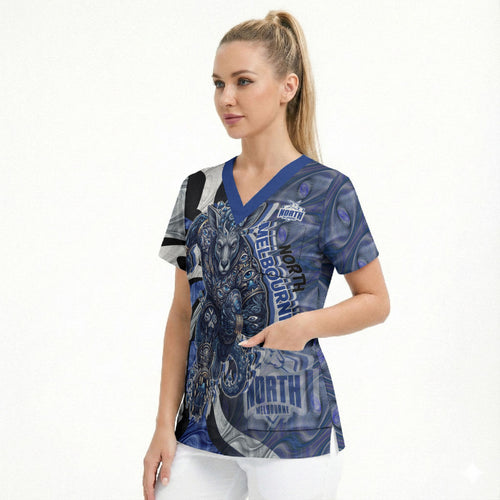 Personalised North Melbourne Kangaroos Scrub Top Trippy Psychedelic Abstract Art Mascot Football Fans