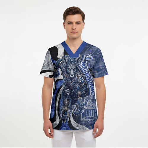 Personalised North Melbourne Kangaroos Scrub Top Trippy Psychedelic Abstract Art Mascot Football Fans