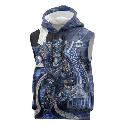 Personalised North Melbourne Kangaroos Sleeveless Hoodie Trippy Psychedelic Abstract Art Mascot Football Fans