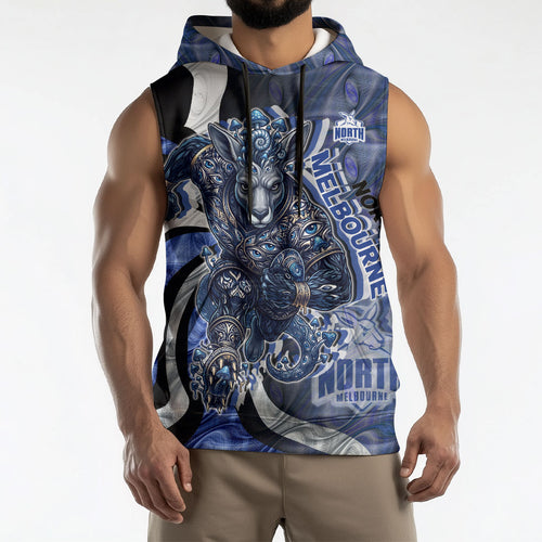 Personalised North Melbourne Kangaroos Sleeveless Hoodie Trippy Psychedelic Abstract Art Mascot Football Fans