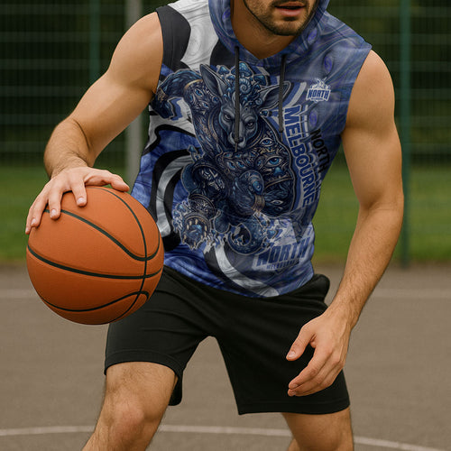 Personalised North Melbourne Kangaroos Sleeveless Hoodie Trippy Psychedelic Abstract Art Mascot Football Fans